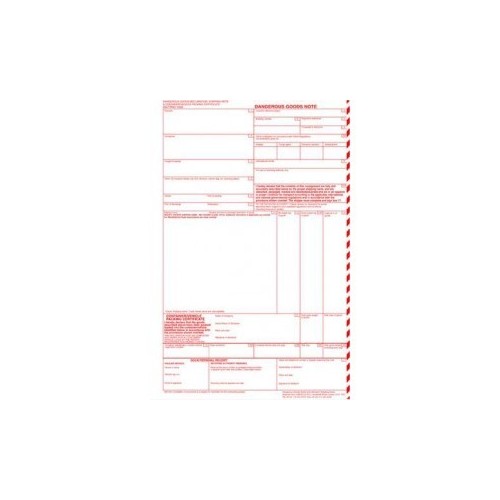 Dangerous Goods Note - Lined. Pack of 500 A4 Sheets